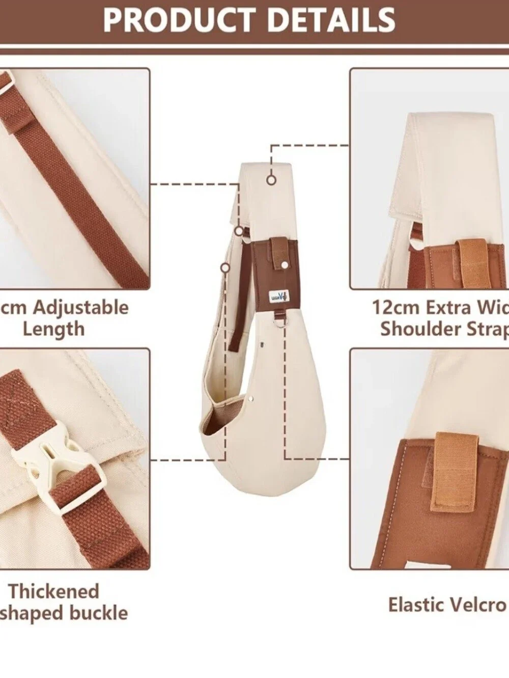 MAKYTU Beige Pet Sling Carrier with Brown Strap Small Dogs and Cats